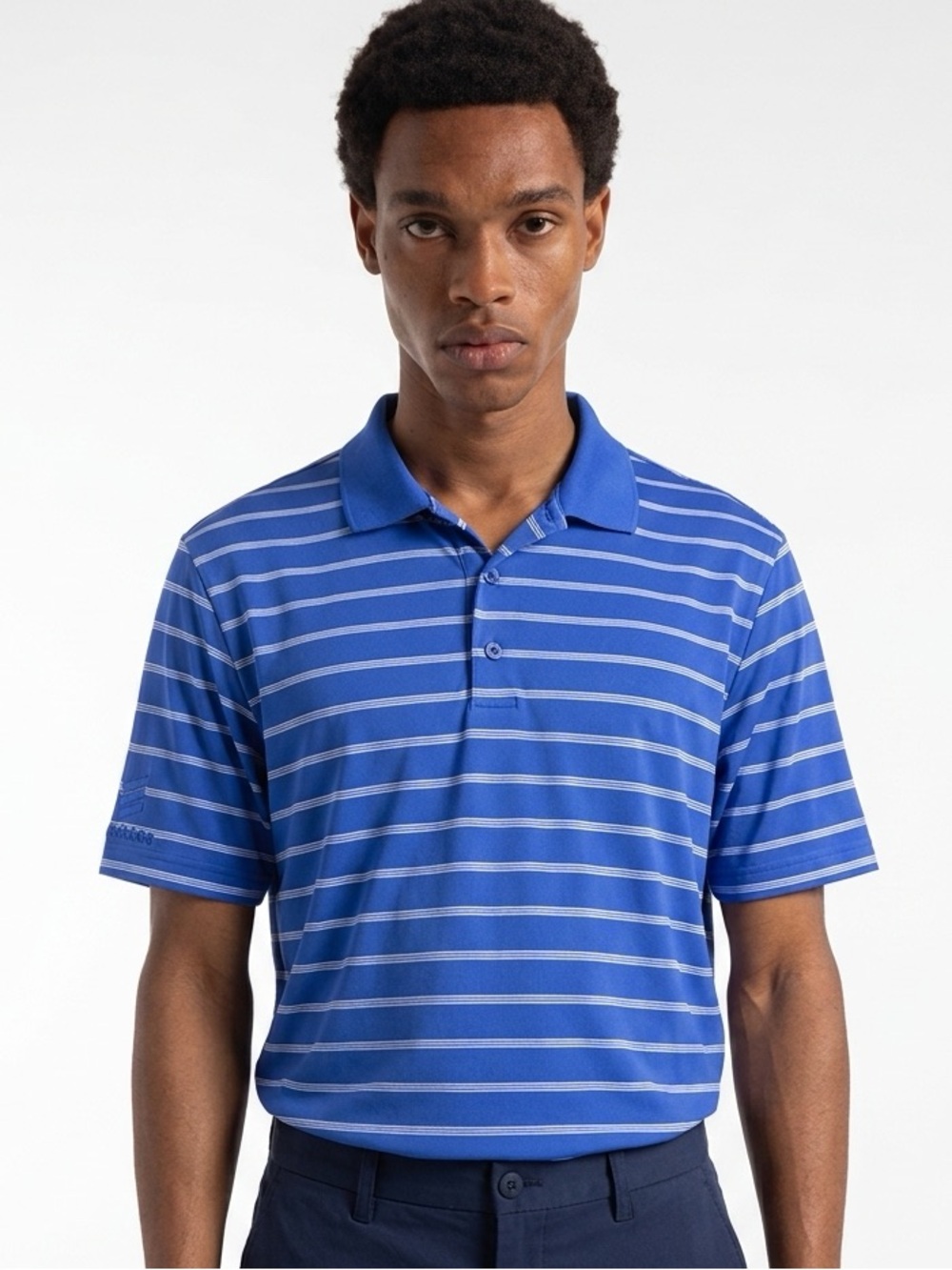 ADIDAS | Pure Motion Short Sleeve Blue Striped Polo Shirt Men’s Size X-Large